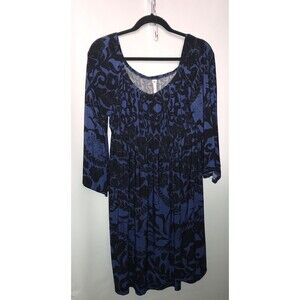 Anthropologie Uncle Frank Jersey Dress  Small Blue Floral‎ 3/4 Sleeve A Line *